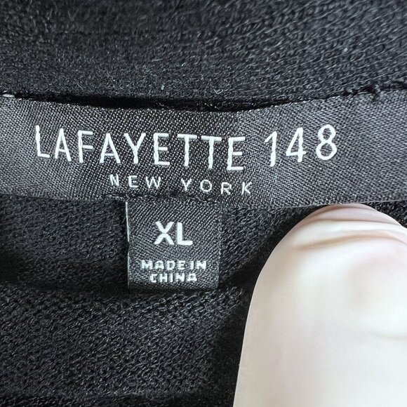 Lafayette 148 New York XL Black Sleeveless Shift Dress Lattice Hem Minimalist - Picture 12 of 14